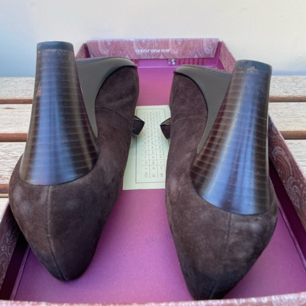 Sofft Women's Retro Geva Brown Suede Peep Toe Mary Jane Pumps Size 9W - Picture 8 of 13